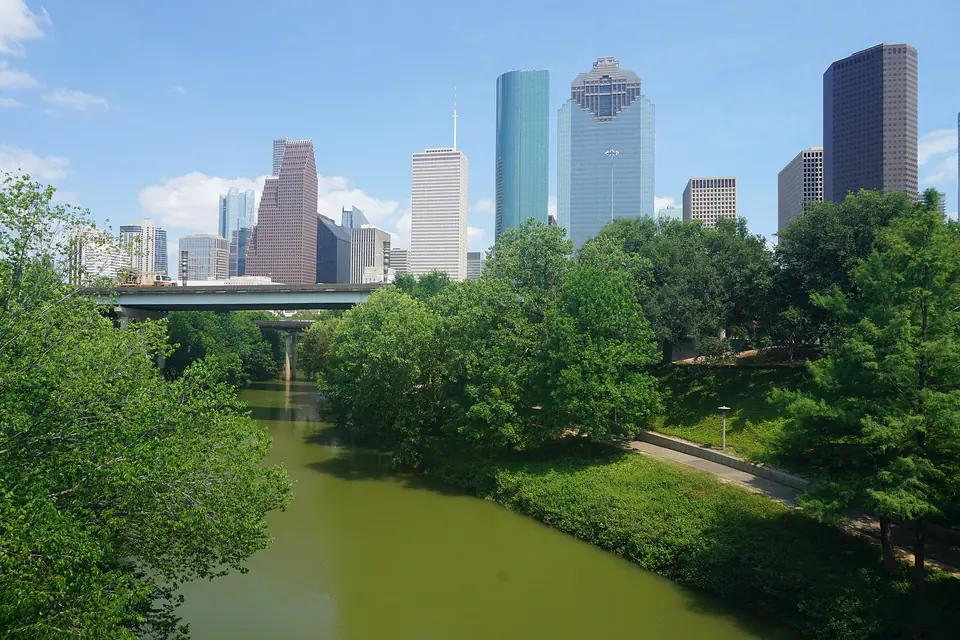 Buffalo Bayou Park and the downtown Houston skyline